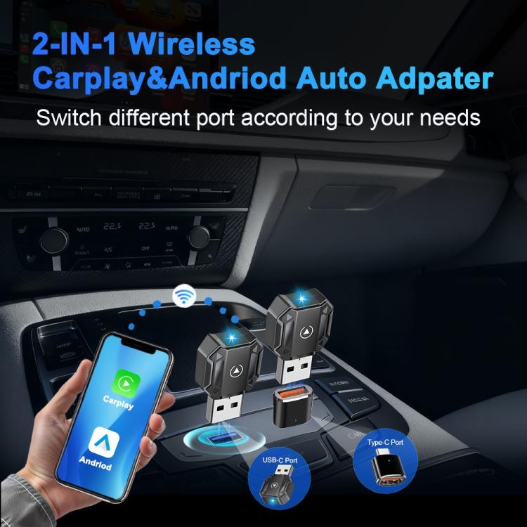 Convertitore da cablato a wireless M36 CarPlay / Android Auto 2 in 1 Ai Box Adattatore wireless per auto, M36