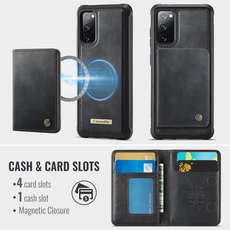 Custodia per telefono CaseMe serie Me80 con portafoglio rimovibile, protezione magnetica RFID e pelle vegana., For Samsung Galaxy S20 FE, For Samsung Galaxy A53 5G, For Samsung Galaxy S22 Ultra 5G, For Samsung Galaxy S22+ 5G