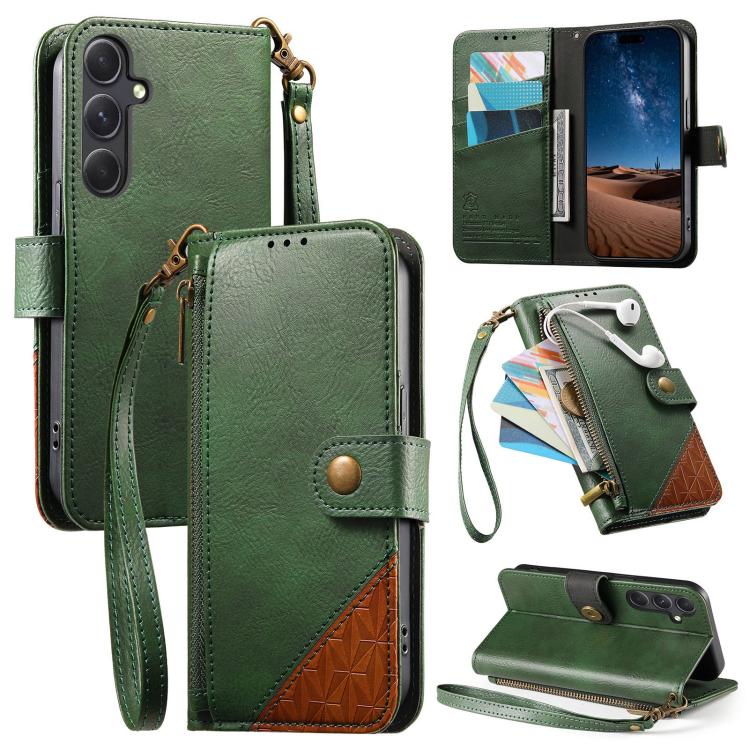 Portafoglio con cerniera e cinturino in ecopelle vegana., For Samsung Galaxy A57 5G, For Samsung Galaxy A37 5G, For Samsung Galaxy S25 FE 5G, For Samsung Galaxy A17