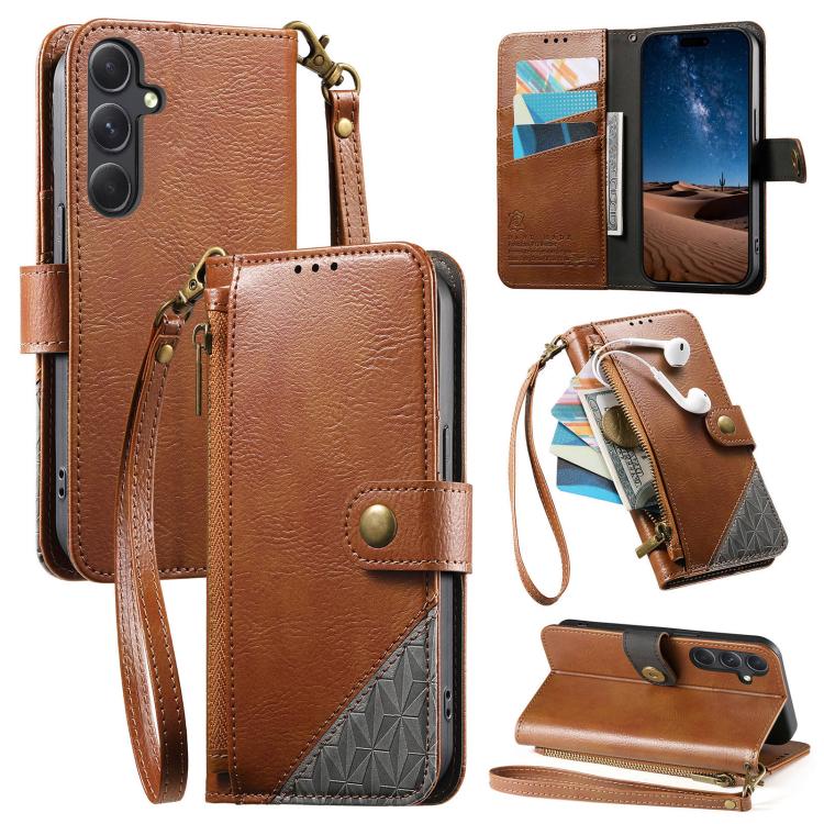 Portafoglio con cerniera e cinturino in ecopelle vegana., For Samsung Galaxy A57 5G, For Samsung Galaxy A37 5G, For Samsung Galaxy S25 FE 5G, For Samsung Galaxy A17
