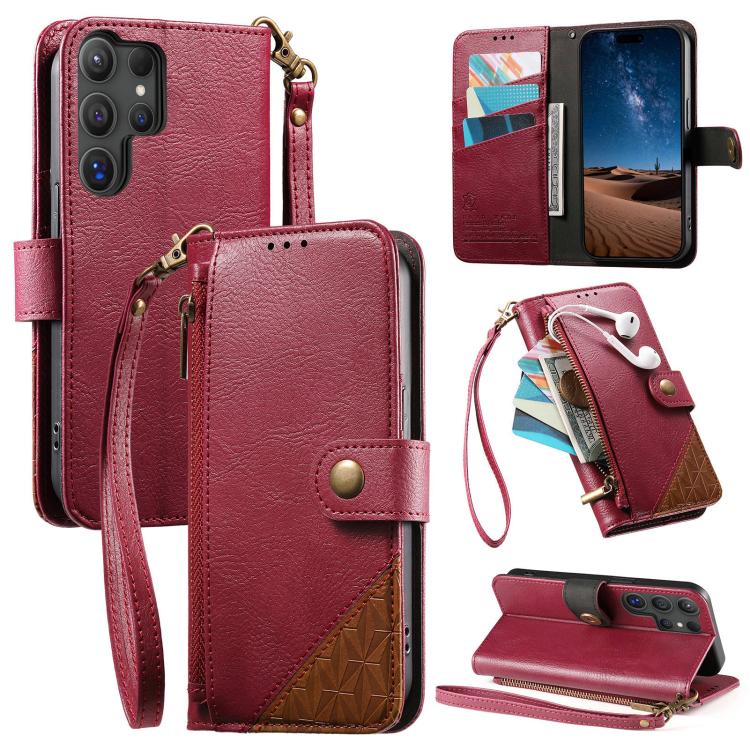 Portafoglio con cerniera e cinturino in ecopelle vegana., For Samsung Galaxy S24 / S25 5G, For Samsung Galaxu S24+ / S25+ 5G, For Samsung Galaxy S25 Ultra 5G, For Samsung Galaxy S24 FE 5G