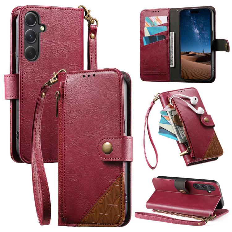 Portafoglio con cerniera e cinturino in ecopelle vegana., For Samsung Galaxy A57 5G, For Samsung Galaxy A37 5G, For Samsung Galaxy S25 FE 5G, For Samsung Galaxy A17