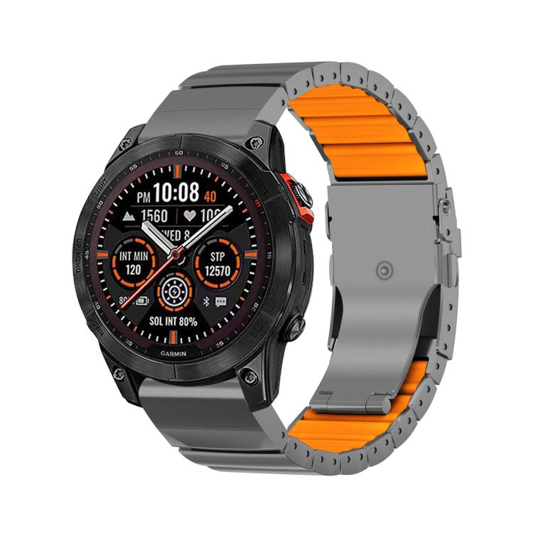 Cinturino per orologio in lega di titanio e silicone con fibbia di sicurezza a perlina singola, in silicone., For Garmin 26mm, For Garmin 22mm