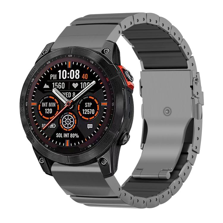 Cinturino per orologio in lega di titanio e silicone con fibbia di sicurezza a perlina singola, in silicone., For Garmin 26mm, For Garmin 22mm