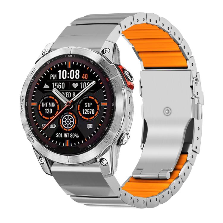Cinturino per orologio in lega di titanio e silicone con fibbia di sicurezza a perlina singola, in silicone., For Garmin 26mm, For Garmin 22mm