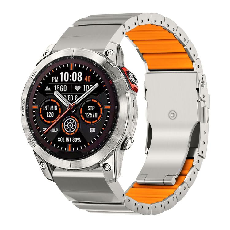 Cinturino per orologio in lega di titanio e silicone con fibbia di sicurezza a perlina singola, in silicone., For Garmin 26mm, For Garmin 22mm