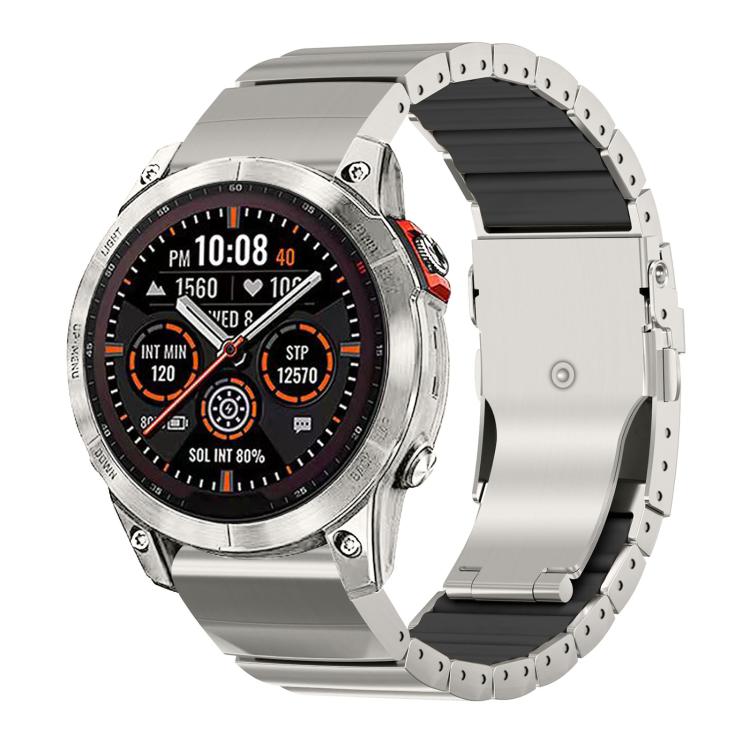Cinturino per orologio in lega di titanio e silicone con fibbia di sicurezza a perlina singola, in silicone., For Garmin 26mm, For Garmin 22mm