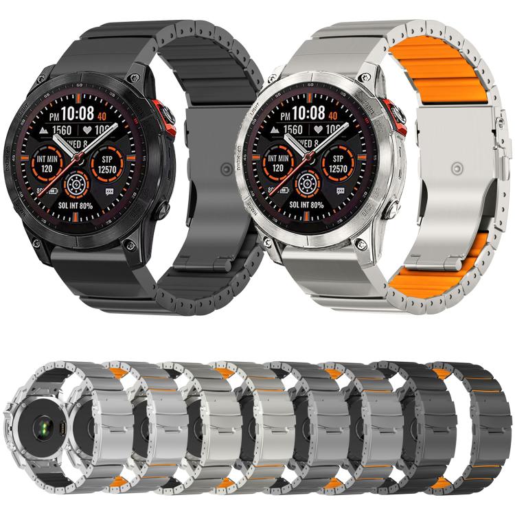 Cinturino per orologio in lega di titanio e silicone con fibbia di sicurezza a perlina singola, in silicone., For Garmin 26mm, For Garmin 22mm