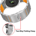 Cinturino per orologio in lega di titanio e silicone con fibbia di sicurezza a perlina singola, in silicone., For Garmin 26mm, For Garmin 22mm
