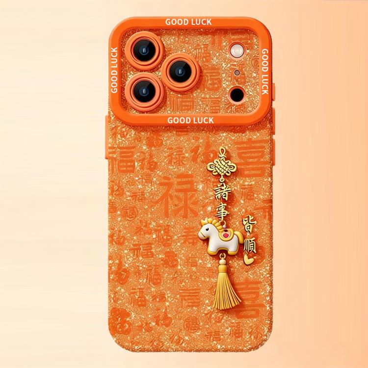 Custodia per telefono in silicone liquido con effetto pelle, a copertura totale, Anno del Cavallo, For iPhone 15 Pro, For iPhone 15