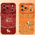 Custodia per telefono in silicone liquido con effetto pelle, a copertura totale, Anno del Cavallo, For iPhone 15 Pro, For iPhone 15