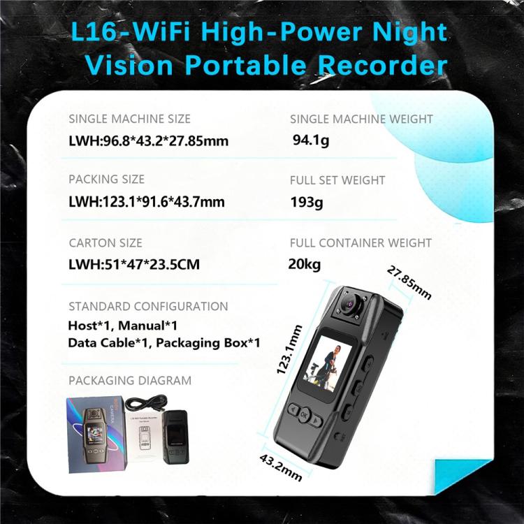 Videocamera sportiva portatile HD L16 con WiFi e visione notturna