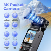 Videocamera L18 per riprese all'aperto con stabilizzazione giroscopica, schermo touch da 1,69 pollici e registrazione 4K, senza fili., L18