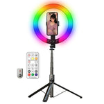 Selfie stick con luce anello RGB e supporto girevole 10"