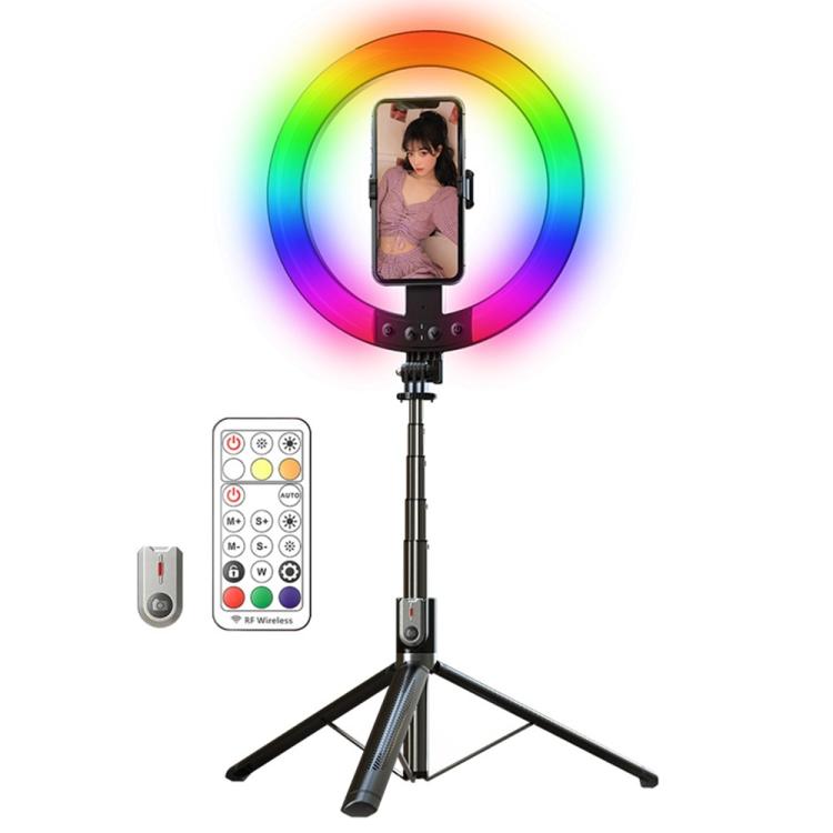Selfie stick con luce anello RGB e supporto girevole 10"