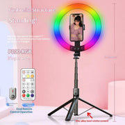 Selfie stick con luce anello RGB e supporto girevole 10"