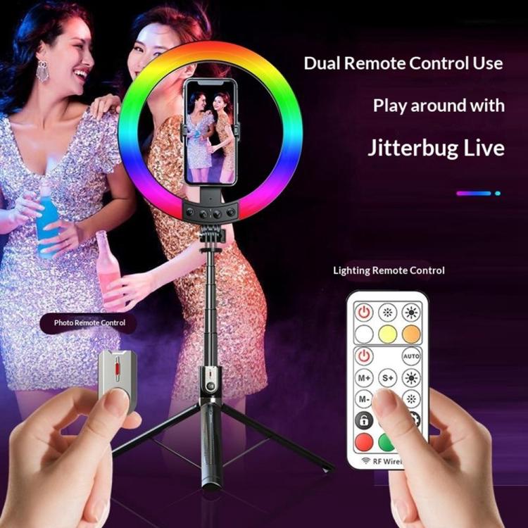 Selfie stick con luce anello RGB e supporto girevole 10"