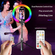Selfie stick con luce anello RGB e supporto girevole 10"