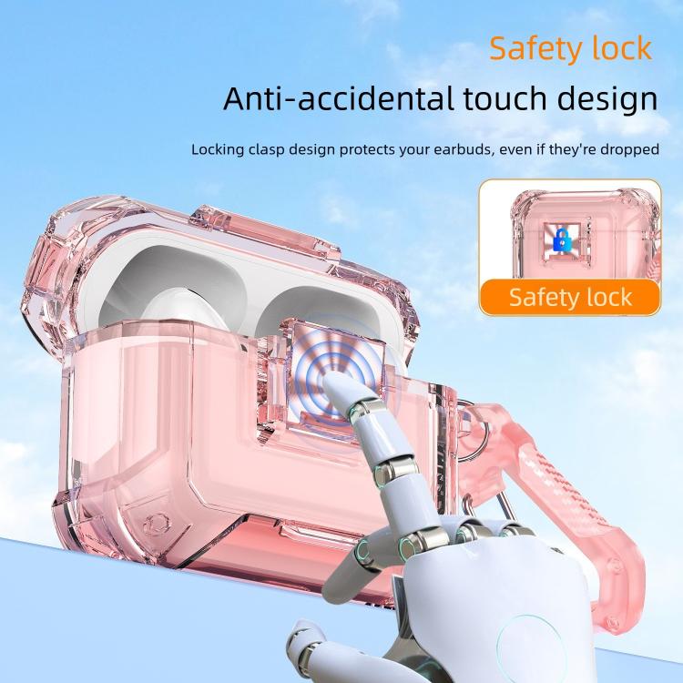 Cover per auricolari trasparente in TPU antiurto con chiusura a scatto e moschettone., For AirPods Pro 3