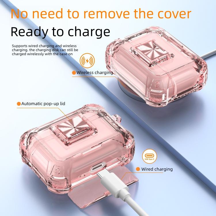Cover per auricolari trasparente in TPU antiurto con chiusura a scatto e moschettone., For AirPods Pro 3