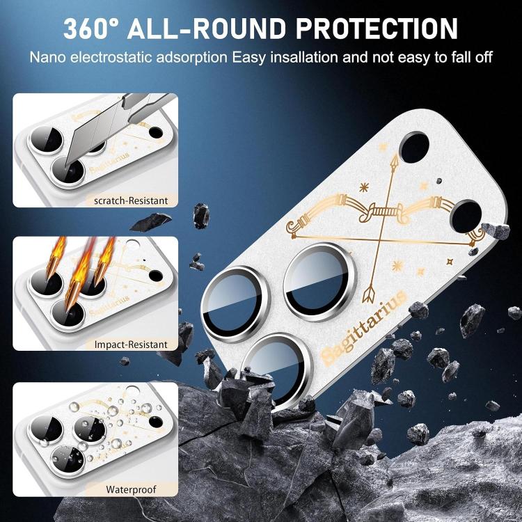Pellicola protettiva in metallo satinato a copertura totale integrata Twelve Constellations Armor per iPhone 17 Pro Max., Aries, Virgo, Taurus, Cancer, Capricorn, Sagittarius, Leo, Pisces