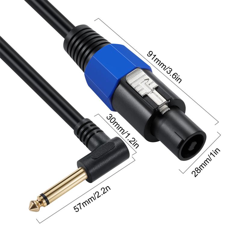 JUNSUNMAY Speakon Male to Right Angle 6.35mm Male Speaker Audio Amplifier Adapter Cable with Snap Lock, Length: 50cm