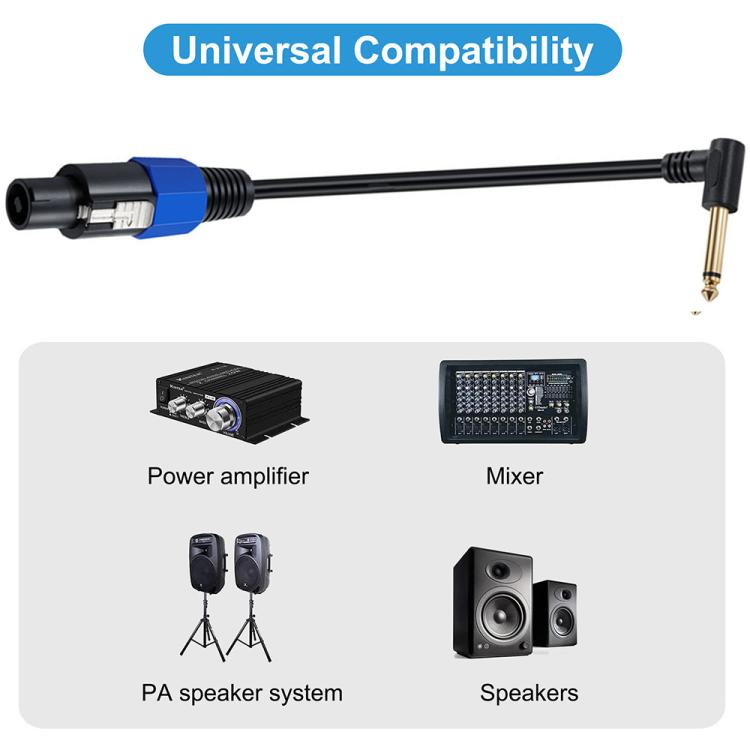 JUNSUNMAY Speakon Male to Right Angle 6.35mm Male Speaker Audio Amplifier Adapter Cable with Snap Lock, Length: 50cm
