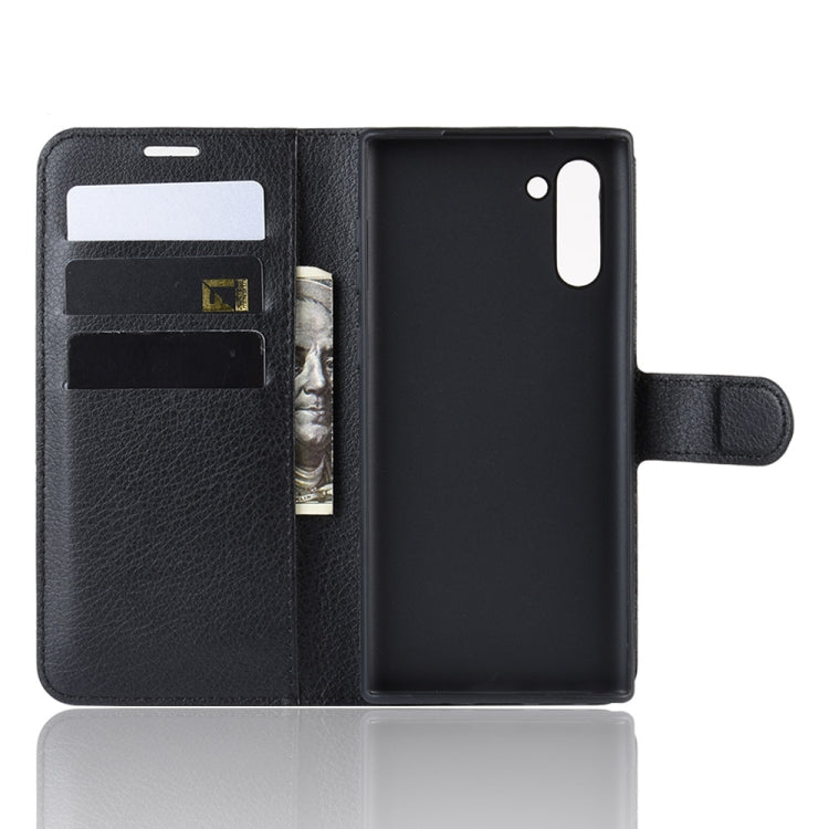 Custodia in pelle Flip orizzontale con texture Litchi per Galaxy Note 10, con portafoglio, supporto e slot per carte