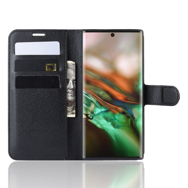 Custodia in pelle Flip orizzontale con texture Litchi per Galaxy Note 10, con portafoglio, supporto e slot per carte