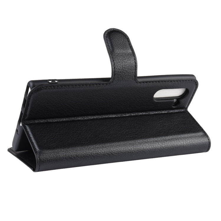 Custodia in pelle Flip orizzontale con texture Litchi per Galaxy Note 10, con portafoglio, supporto e slot per carte