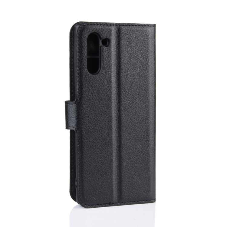 Custodia in pelle Flip orizzontale con texture Litchi per Galaxy Note 10, con portafoglio, supporto e slot per carte