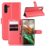 Custodia in pelle Flip orizzontale con texture Litchi per Galaxy Note 10, con portafoglio, supporto e slot per carte