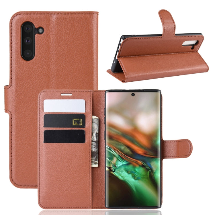 Custodia in pelle Flip orizzontale con texture Litchi per Galaxy Note 10, con portafoglio, supporto e slot per carte