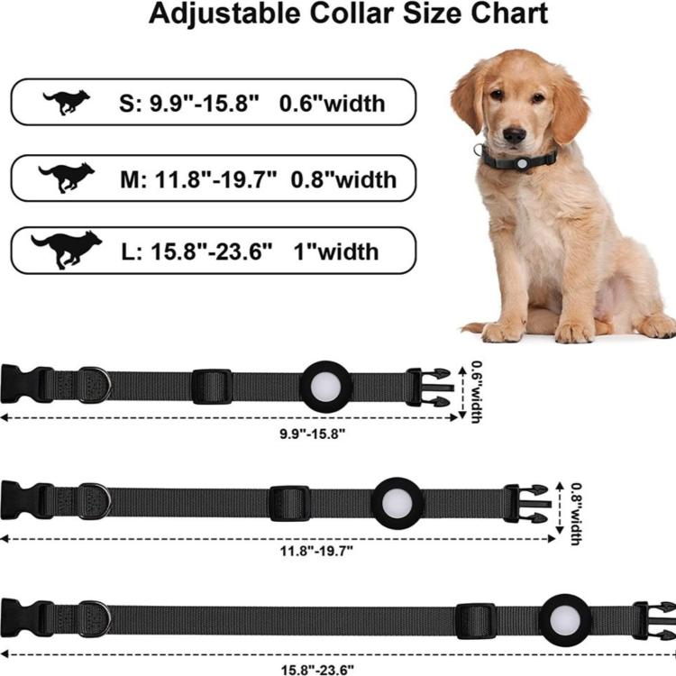 Collare per animali domestici AirTag di seconda generazione / AirTag di prima generazione, in nylon, per cani e gatti., S 1.5 x 28 x 39cm, M 2.0 x 34 x 49cm, L 2.5 x 42 x 60cm