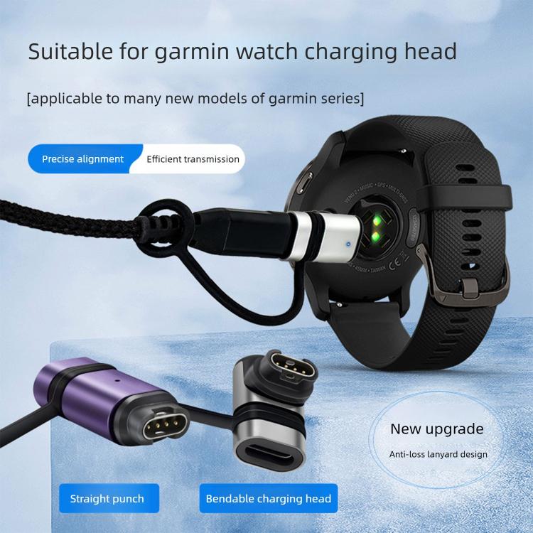 Adattatore di ricarica in metallo con cordino anti-smarrimento per smartwatch Garmin., Straight-End Style, Curved-End Style