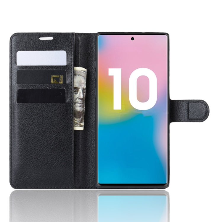 Custodia in pelle Flip orizzontale con texture Litchi per Galaxy Note 10 Pro, con portafoglio e porta carte di credito