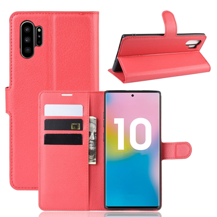 Custodia in pelle Flip orizzontale con texture Litchi per Galaxy Note 10 Pro, con portafoglio e porta carte di credito