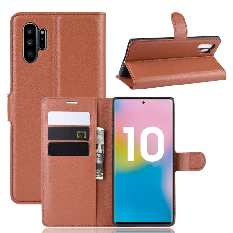 Custodia in pelle Flip orizzontale con texture Litchi per Galaxy Note 10 Pro, con portafoglio e porta carte di credito