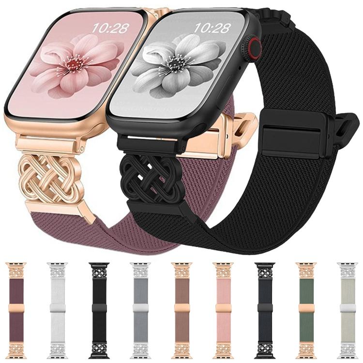 Cinturino per orologio in nylon elasticizzato con fibbia magnetica a nodo cinese e motivo twill., For Apple Watch 49mm / 46mm / 45mm / 44mm, For Apple Watch 42mm / 41mm / 40mm / 38mm