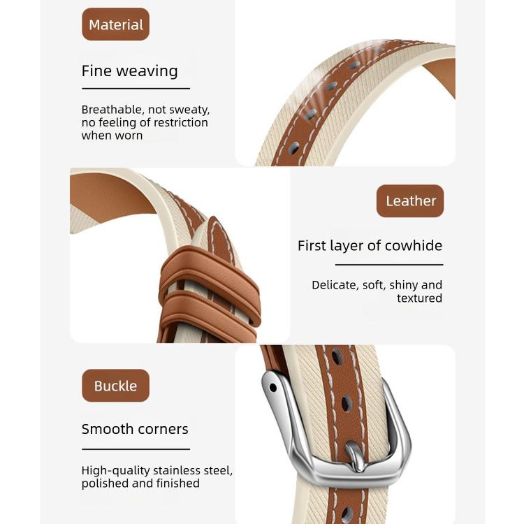 Cinturino per orologio in vera pelle con cuciture composite, For Xiaomi Smart Band 10 / 9 / 8