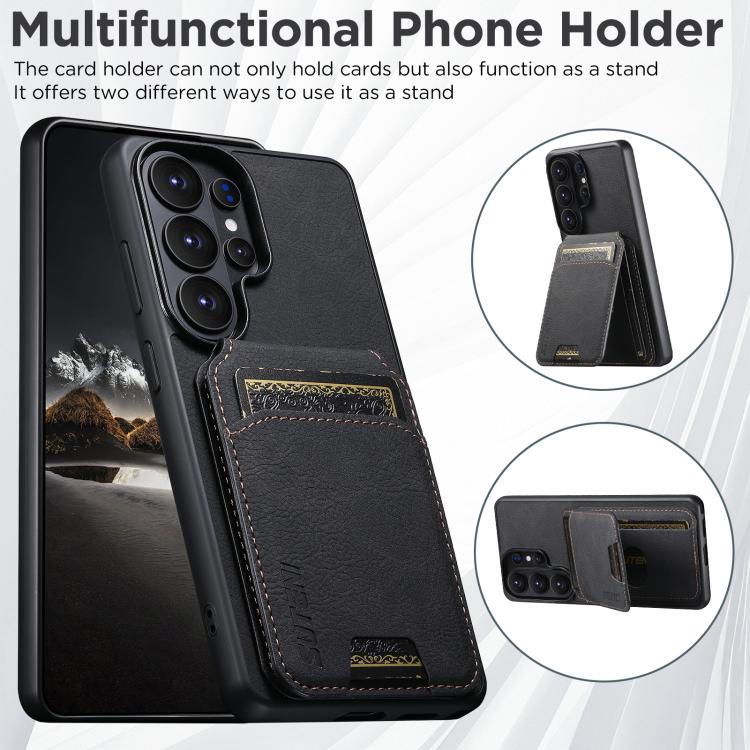 Portafoglio per carte in pelle Suteni H02 Litchi con supporto e chiusura a scatto per telefono., For Samsung Galaxy S26+ 5G, For Samsung Galaxy S26 Ultra 5G, For Samsung Galaxy S25+ 5G, For Samsung Galaxy S25 Ultra 5G