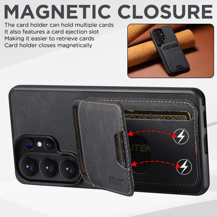 Portafoglio per carte in pelle Suteni H02 Litchi con supporto e chiusura a scatto per telefono., For Samsung Galaxy S26+ 5G, For Samsung Galaxy S26 Ultra 5G, For Samsung Galaxy S25+ 5G, For Samsung Galaxy S25 Ultra 5G