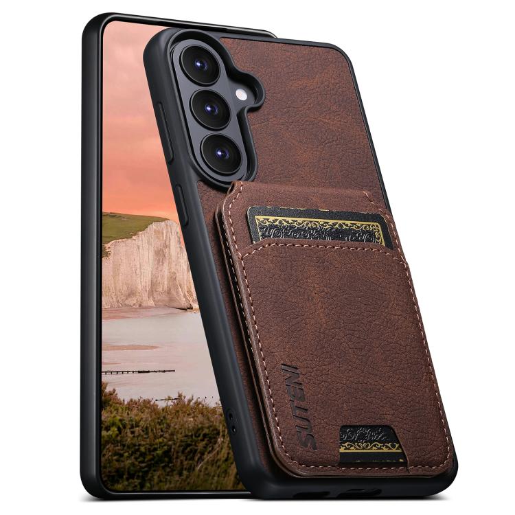 Portafoglio per carte in pelle Suteni H02 Litchi con supporto e chiusura a scatto per telefono., For Samsung Galaxy S26+ 5G, For Samsung Galaxy S26 Ultra 5G, For Samsung Galaxy S25+ 5G, For Samsung Galaxy S25 Ultra 5G