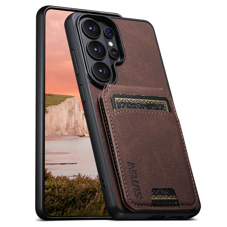 Portafoglio per carte in pelle Suteni H02 Litchi con supporto e chiusura a scatto per telefono., For Samsung Galaxy S26+ 5G, For Samsung Galaxy S26 Ultra 5G, For Samsung Galaxy S25+ 5G, For Samsung Galaxy S25 Ultra 5G