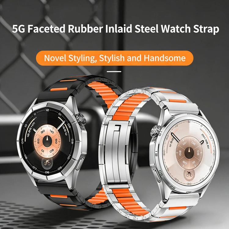 Cinturino per orologio in acciaio inossidabile con inserti in gomma sfaccettata, 22mm