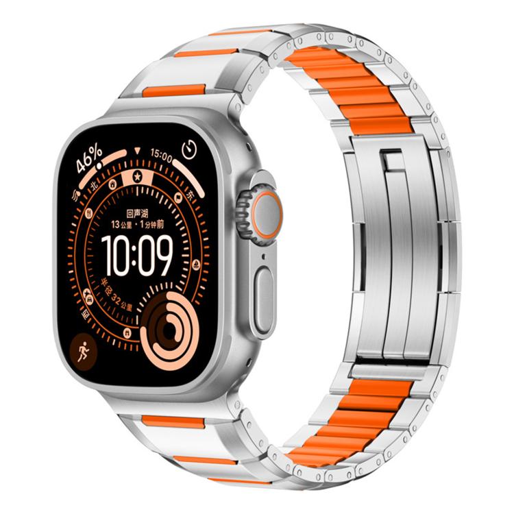 Cinturino per orologio in acciaio inossidabile con inserti in gomma sfaccettata, For Apple Watch 46mm / 49mm / 45mm / 44mm, For Apple Watch 42mm / 41mm / 40mm / 38mm