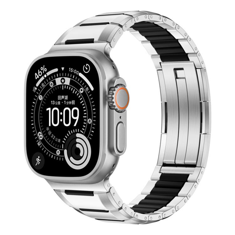 Cinturino per orologio in acciaio inossidabile con inserti in gomma sfaccettata, For Apple Watch 46mm / 49mm / 45mm / 44mm, For Apple Watch 42mm / 41mm / 40mm / 38mm