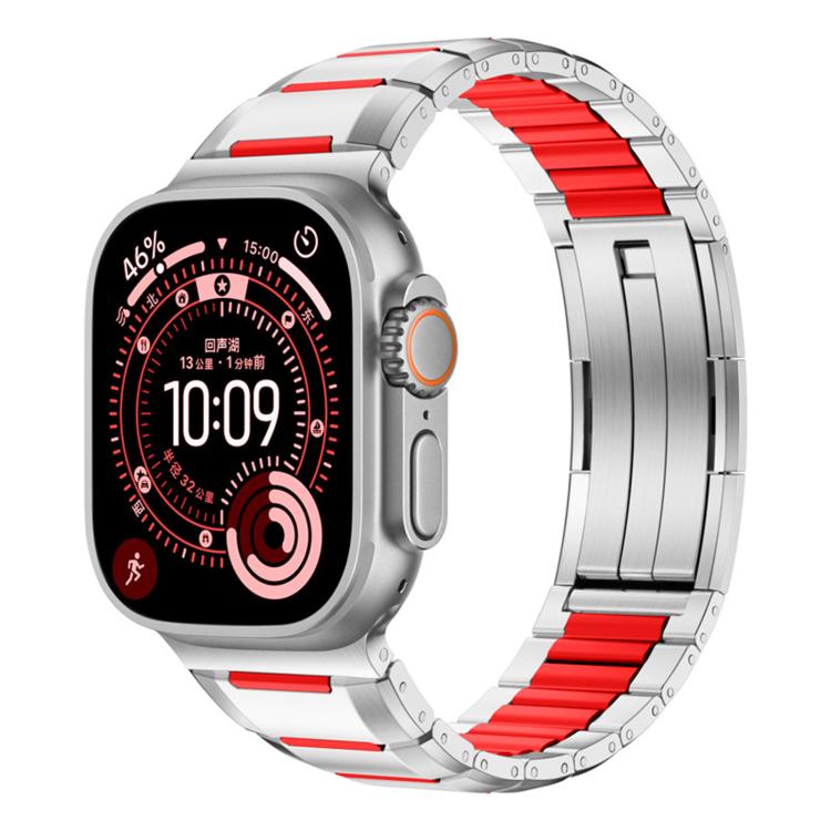 Cinturino per orologio in acciaio inossidabile con inserti in gomma sfaccettata, For Apple Watch 46mm / 49mm / 45mm / 44mm, For Apple Watch 42mm / 41mm / 40mm / 38mm