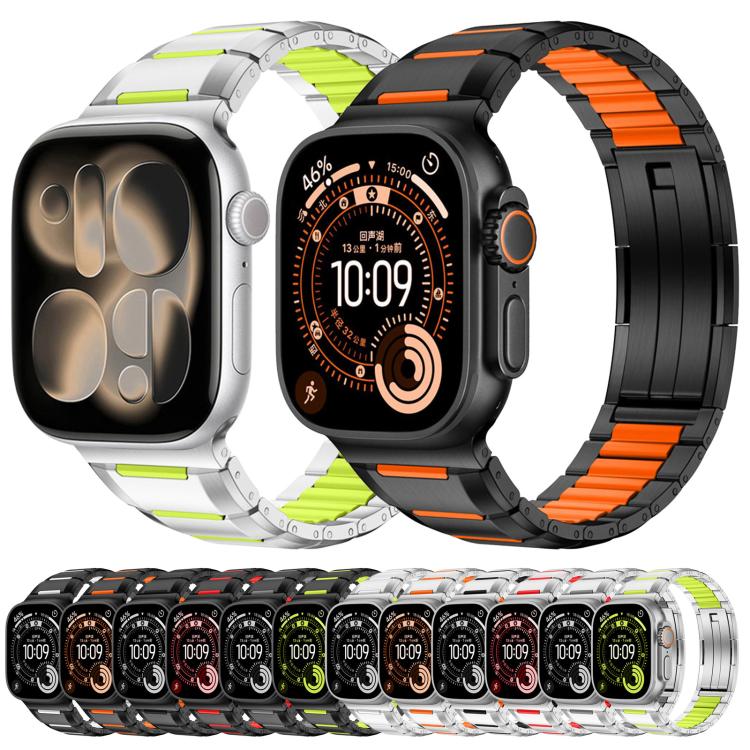 Cinturino per orologio in acciaio inossidabile con inserti in gomma sfaccettata, For Apple Watch 46mm / 49mm / 45mm / 44mm, For Apple Watch 42mm / 41mm / 40mm / 38mm
