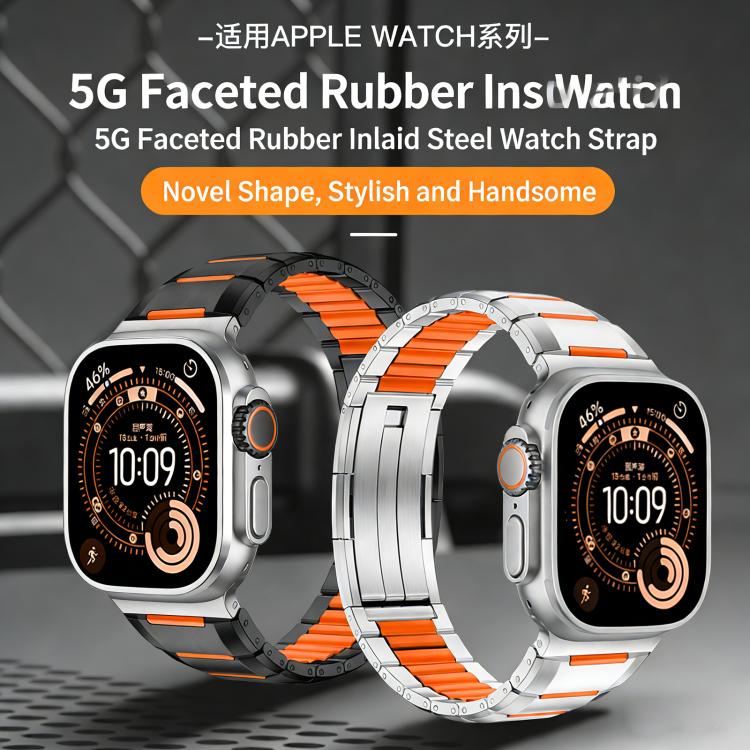 Cinturino per orologio in acciaio inossidabile con inserti in gomma sfaccettata, For Apple Watch 46mm / 49mm / 45mm / 44mm, For Apple Watch 42mm / 41mm / 40mm / 38mm